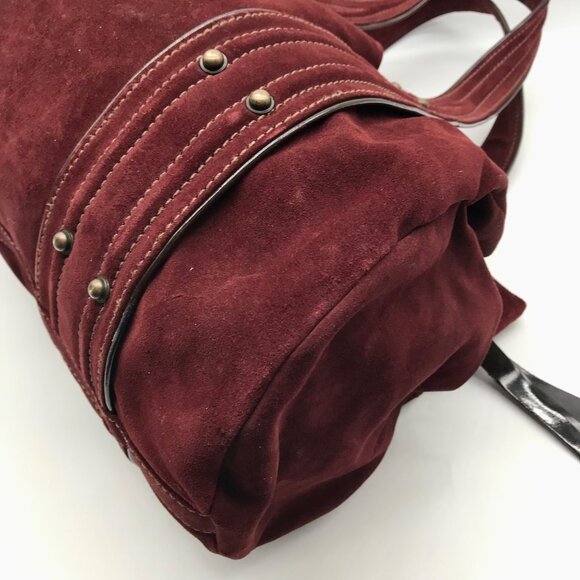 Kale Dark Red Suede Leather Large Shoulder Bag - Picture 9 of 12